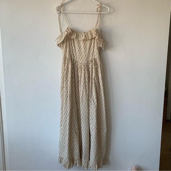 Doen Wendelin Cotton Ruffle Tie Bow Strap Midi Dress Spring Elderberry Floral - Picture 7 of 14